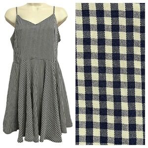 French Kiss Dress Womens Large Blue Gingham V Neck Lace Up Back Mini Sundress